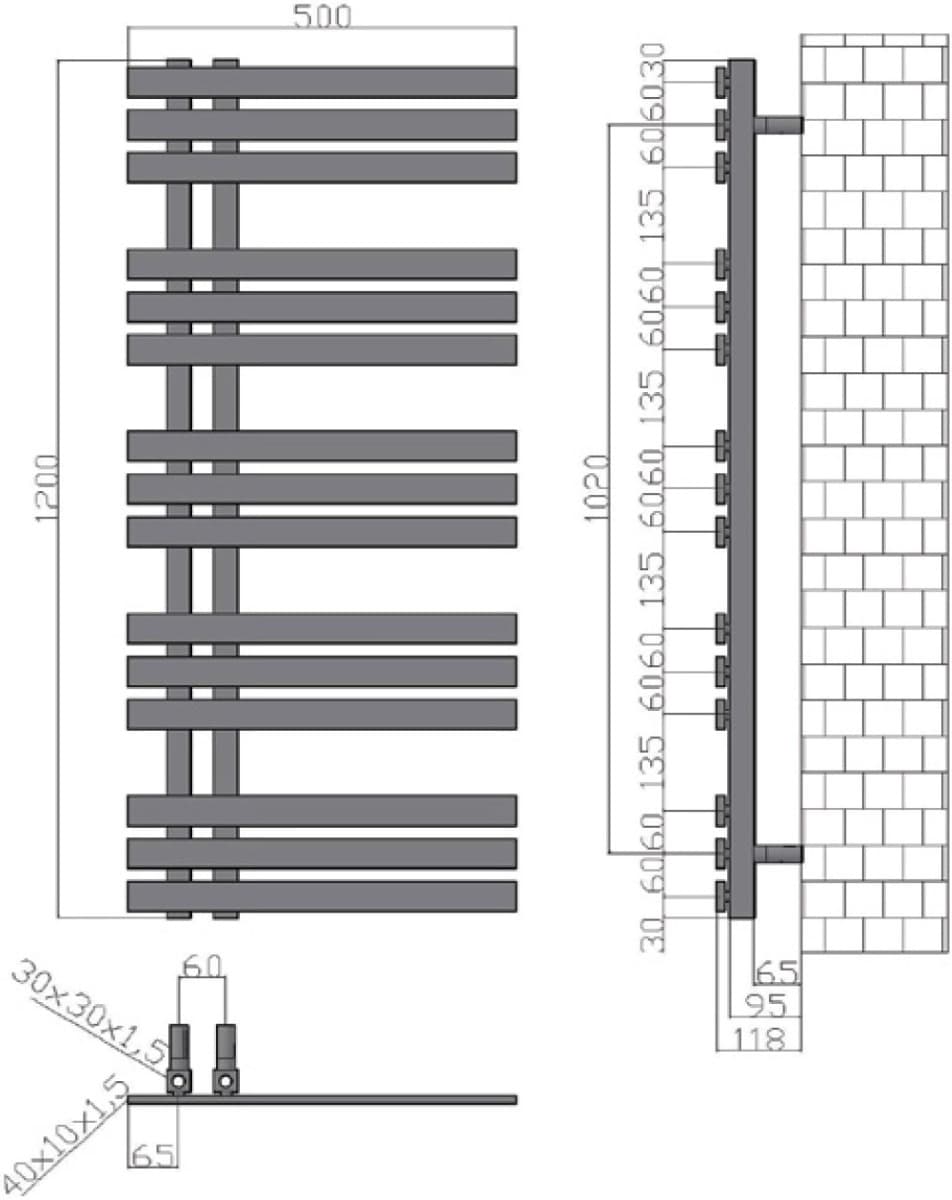 Θερμαινόμενη πετσετοκρεμάστρα Karag VERONA 11,5×50×120cm Χρώμιο (νερού) 329Btu (χωρίς διακόπτες) - 3