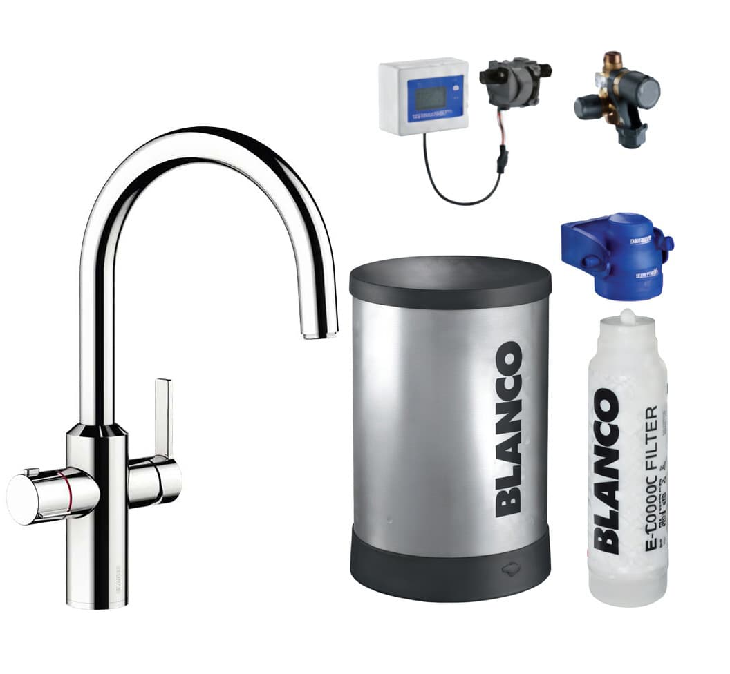 Μπαταρία κουζίνας Blanco Drink Hot Tampera Blanco 525224 Χρώμιο Υ38,2cm + boiler καυτού νερού και φίλτρο