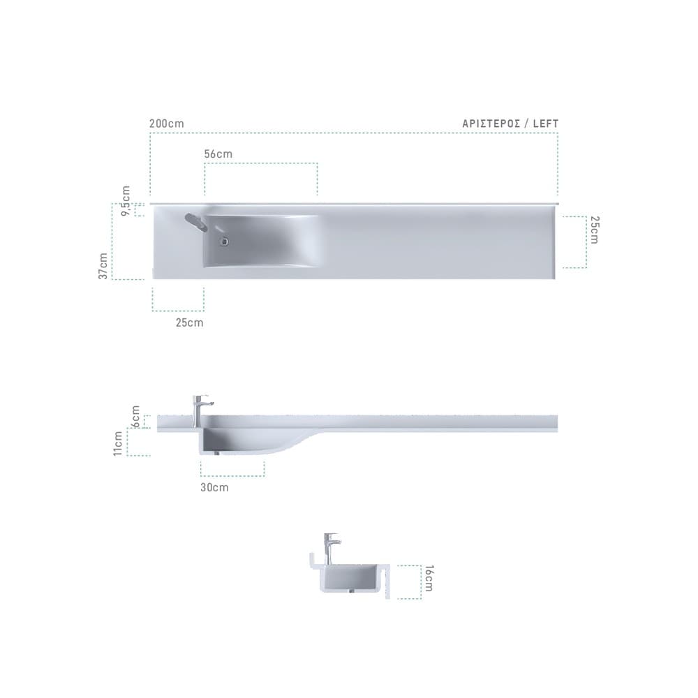 Νιπτήρας κρεμαστός Sanitec Monobloc 703 Half Wave Single 80-200cm - 2