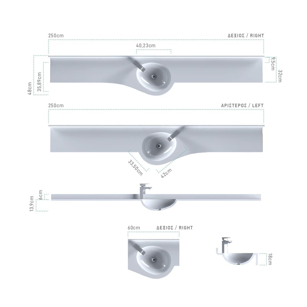 Νιπτήρας κρεμαστός Sanitec Monobloc 704 Front Wave Single 60-250cm - 2