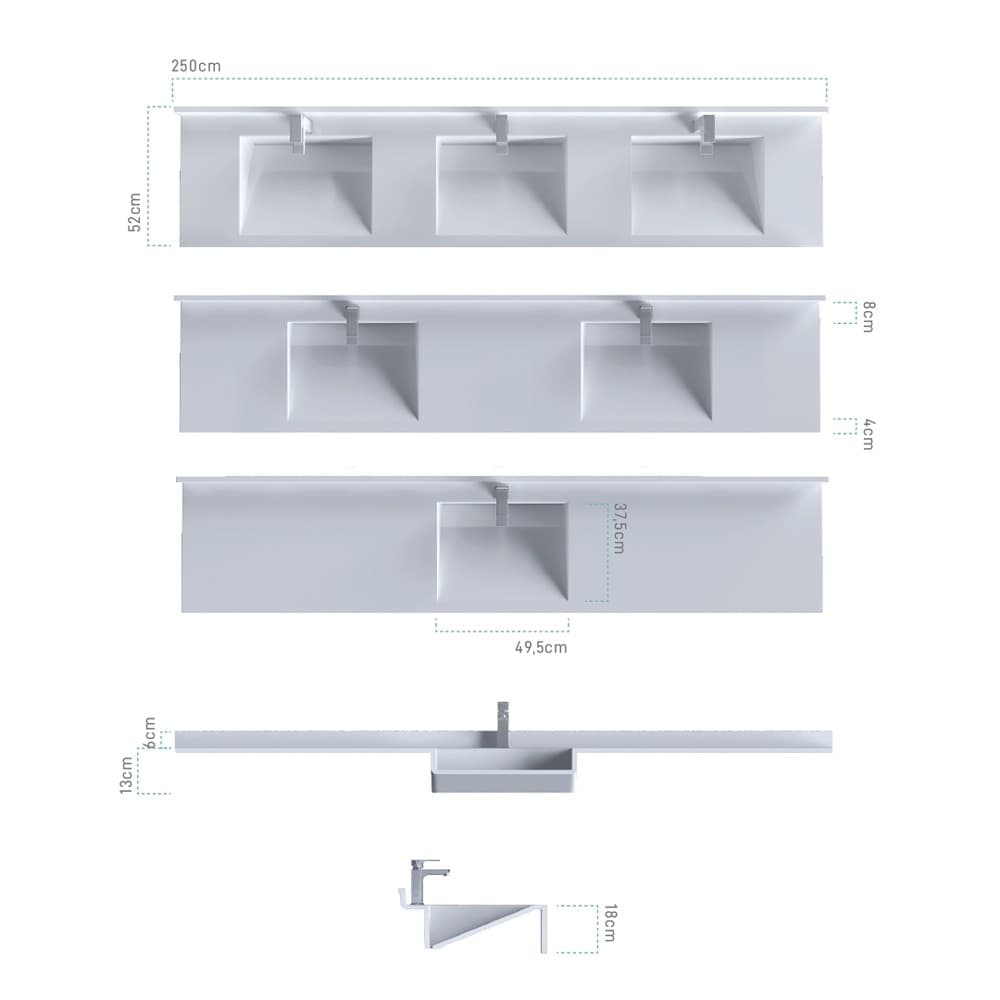 Νιπτήρας κρεμαστός Sanitec Monobloc 714 Matrix 70-250cm - 2