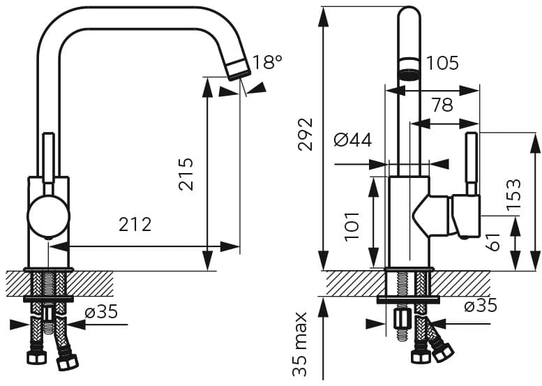 Μπαταρία κουζίνας Ferro Ratio BTI4BL Μαύρο Υ29,2cm - 2