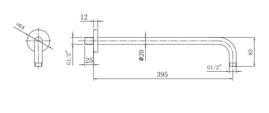 Βραχίονας παροχής νερού Karag CFG82 Χρώμιο 39,5cm - 2