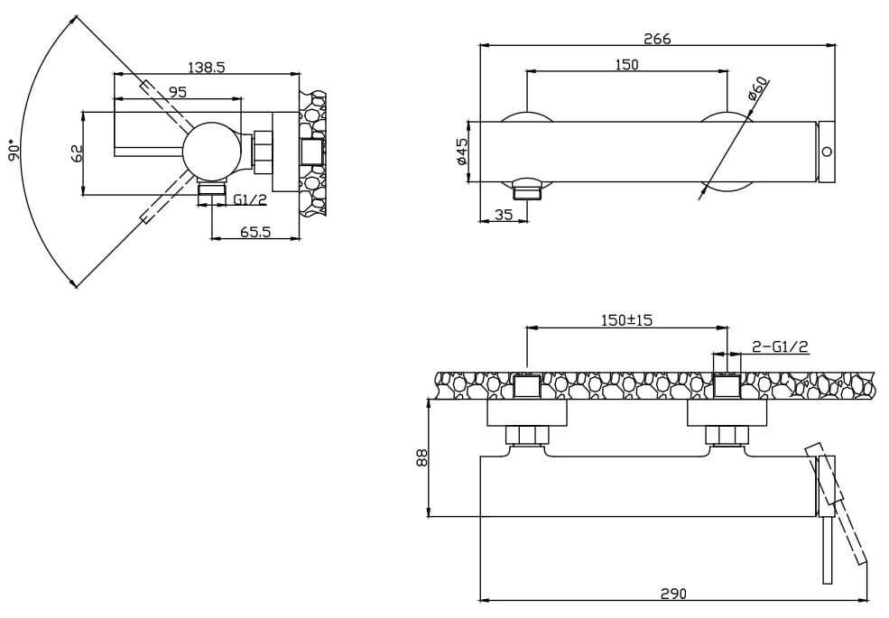 Μπαταρία Ντους Karag Joan 24604-425A Χρώμιο (χωρίς τηλέφωνο και σπιράλ) - 2