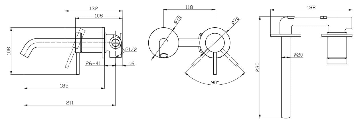Μπαταρία Νιπτήρος Εντοιχισμού Karag Joan 24686-425A Χρώμιο - 2