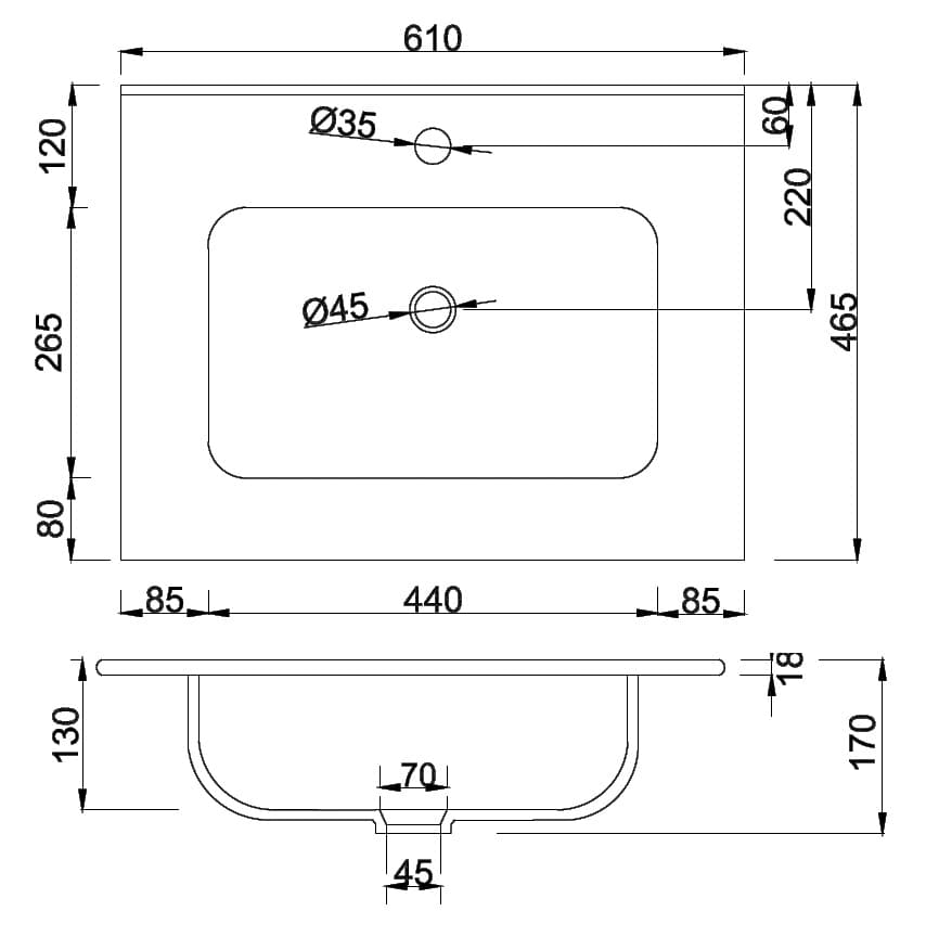 Νιπτήρας επίπλου Karag Leto LT7506-60 Λευκό 60×47×18cm - 2