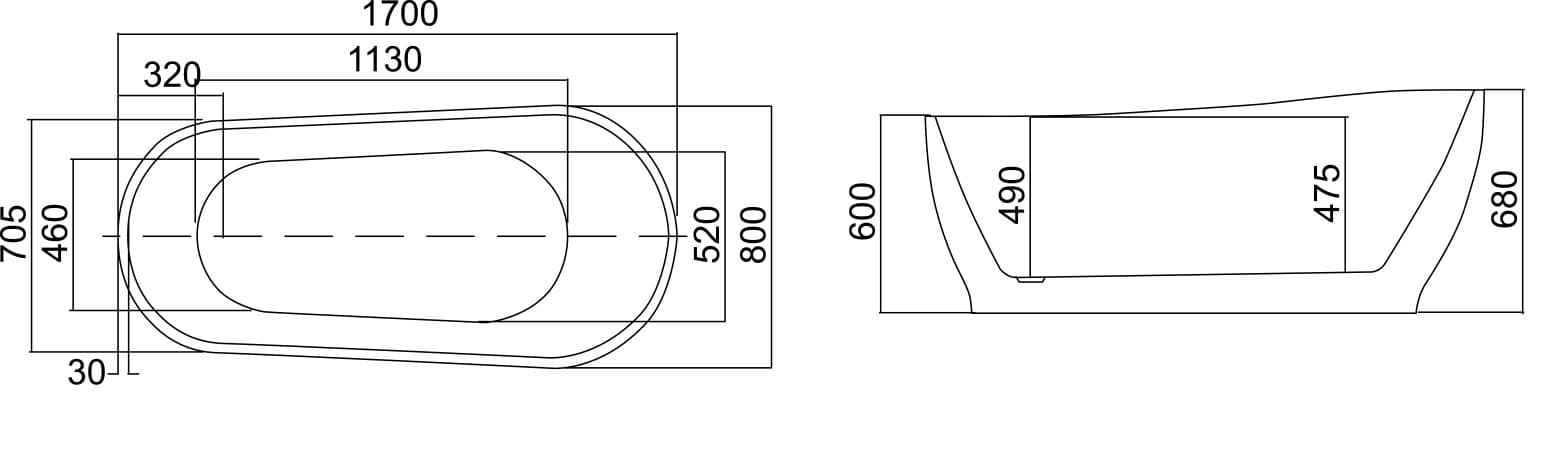 Μπανιέρα ελεύθερης τοποθέτησης Karag Atena K-1527W Λευκό 170x80x68cm - 2
