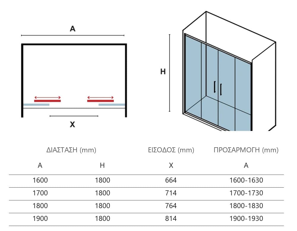Καμπίνα Ντουζιέρας από τοίχο σε τοίχο Karag New Flora 600 Χρώμιο Clear Glass Ύψος 180cm - 2