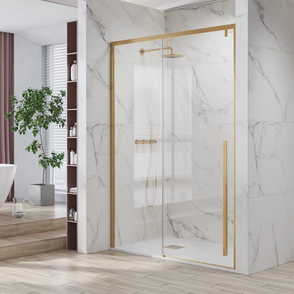 Καμπίνα Ντουζιέρας από τοίχο σε τοίχο Karag Santorini 400 Gold Brushed Clear Glass Ύψος 200cm