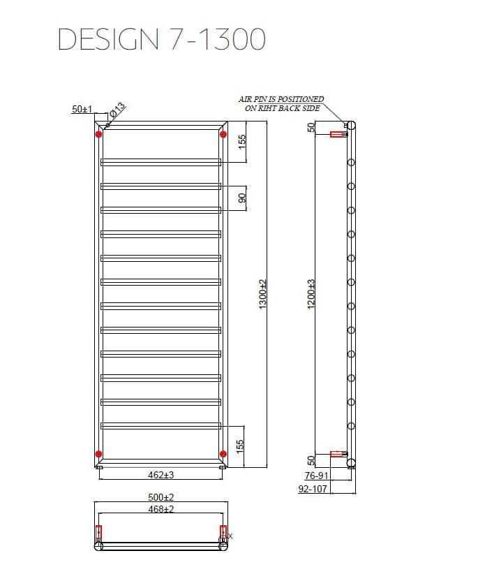 Θερμαινόμενη πετσετοκρεμάστρα Karag Design 7 Ματ Μαύρο 10,7×50×130cm DES71300 (νερού) (χωρίς διακόπτες) - 2