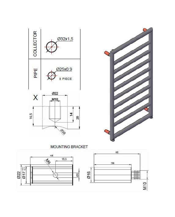 Θερμαινόμενη πετσετοκρεμάστρα Karag Design 7 900 Ματ Μαύρο 10,7×50×90cm (νερού) (χωρίς διακόπτες) - 3