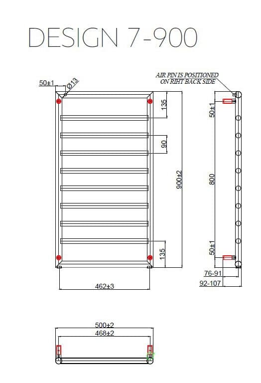 Θερμαινόμενη πετσετοκρεμάστρα Karag Design 7 900 Ματ Μαύρο 10,7×50×90cm (νερού) (χωρίς διακόπτες) - 2