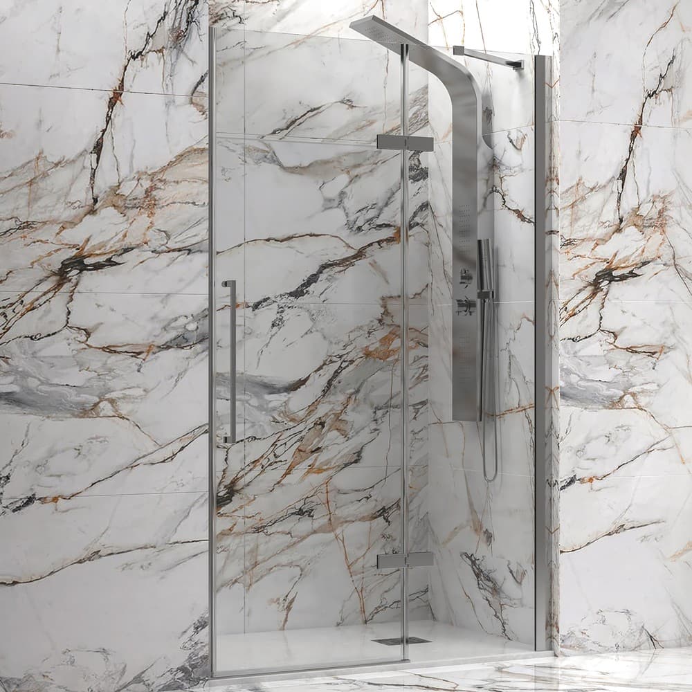 Καμπίνα Ντουζιέρας από τοίχο σε τοίχο Karag Tinos 400 Brushed Inox Clear Glass Ύψος 200cm