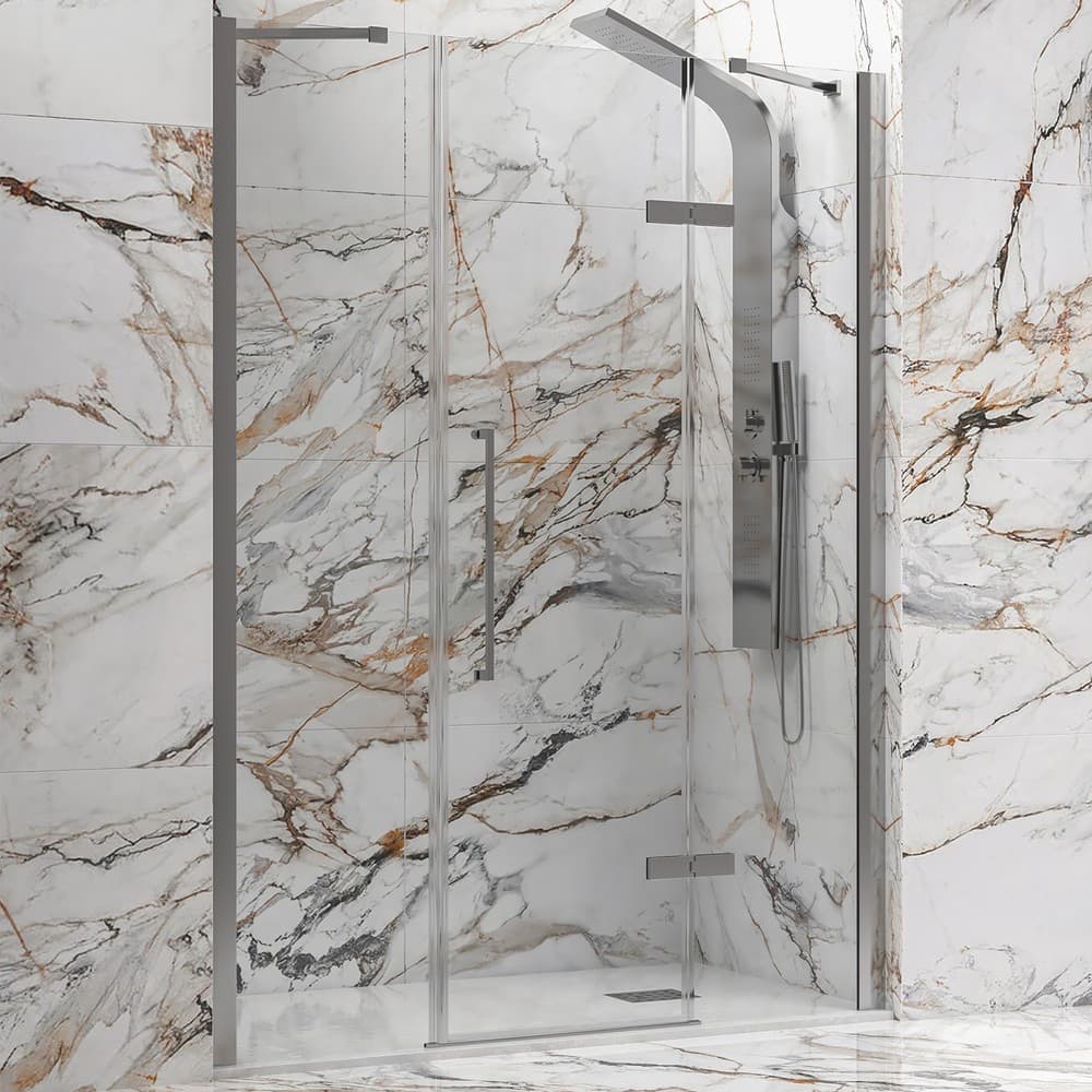 Καμπίνα Ντουζιέρας από τοίχο σε τοίχο Karag Tinos 600 Brushed Inox Clear Glass Ύψος 200cm