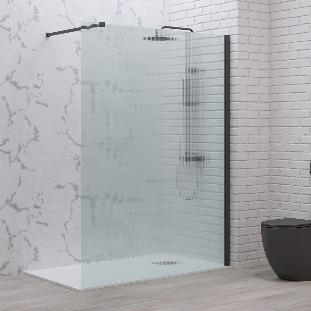 Καμπίνα Ντουζιέρας Walk In Karag Walkin 1 Ματ Μαύρο Fluted Glass Ύψος 200cm