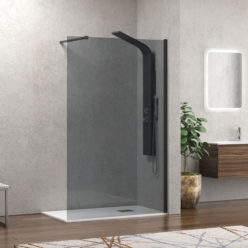 Καμπίνα Ντουζιέρας Walk In Karag Walkin 1 Ματ Μαύρο Fume Glass Ύψος 200cm