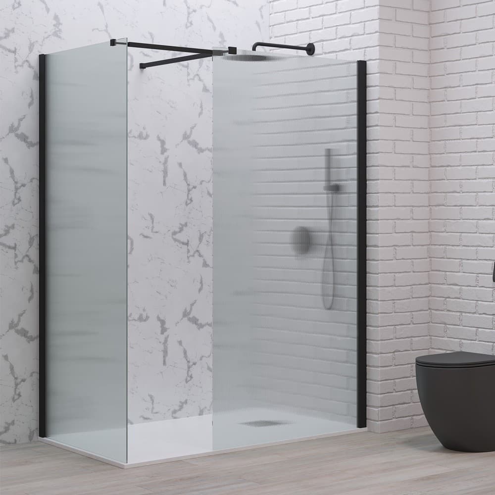 Καμπίνα Ντουζιέρας Walk In Karag Walkin 2 Ματ Μαύρο Fluted Glass Ύψος 200cm