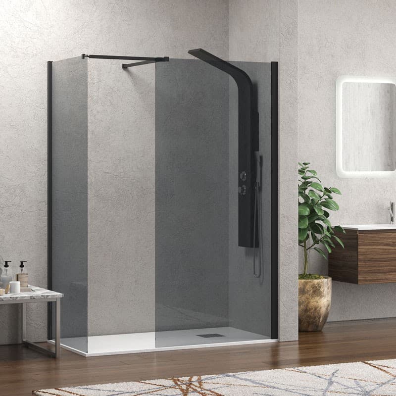 Καμπίνα Ντουζιέρας Walk In Karag Walkin 2 Ματ Μαύρο Fume Glass Ύψος 200cm