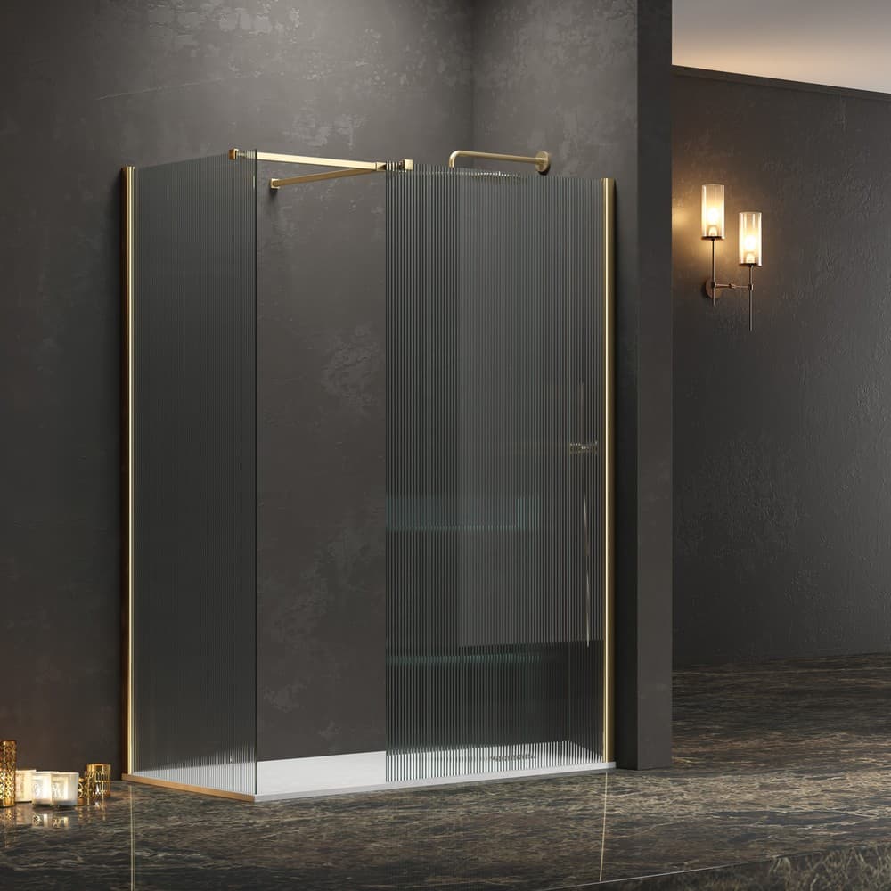 Καμπίνα Ντουζιέρας Walk In Karag Walkin 2 Gold Brushed Fluted Glass Ύψος 200cm