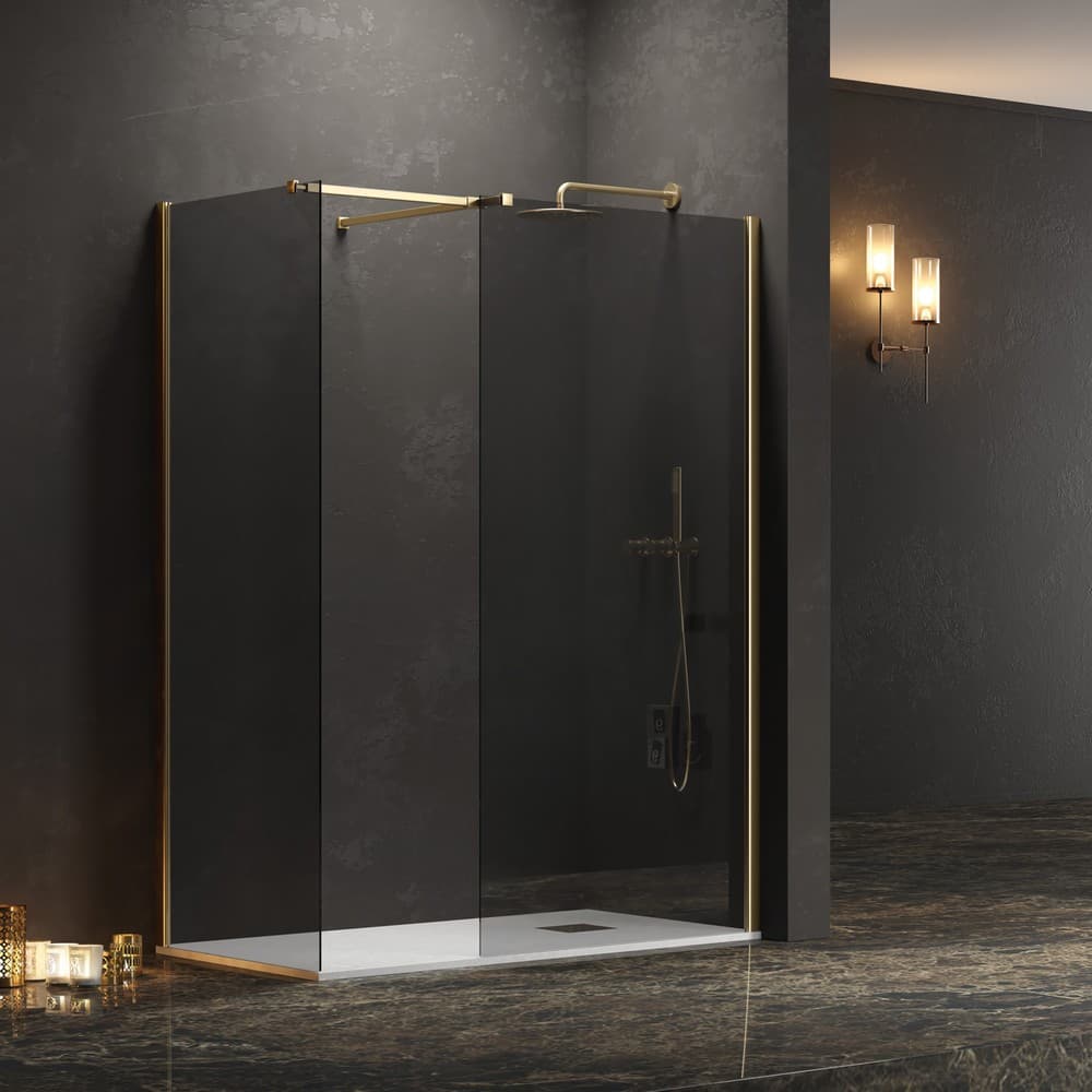 Καμπίνα Ντουζιέρας Walk In Karag Walkin 2 Gold Brushed Fume Glass Ύψος 200cm