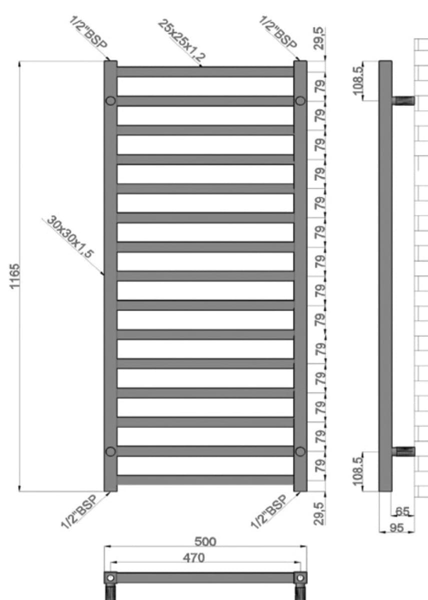 Θερμαινόμενη πετσετοκρεμάστρα Karag Karnak 1000 Χρώμιο 8,5×50×116cm (νερού) 1329Btu (χωρίς διακόπτες) - 3