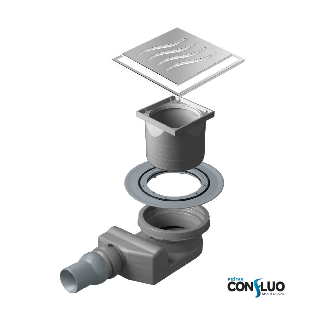 Σιφόνι δαπέδου από Inox Pestan Confluo Tide 7 Χρώμιο 13000313 10x10cm Υ8,8cm - 2