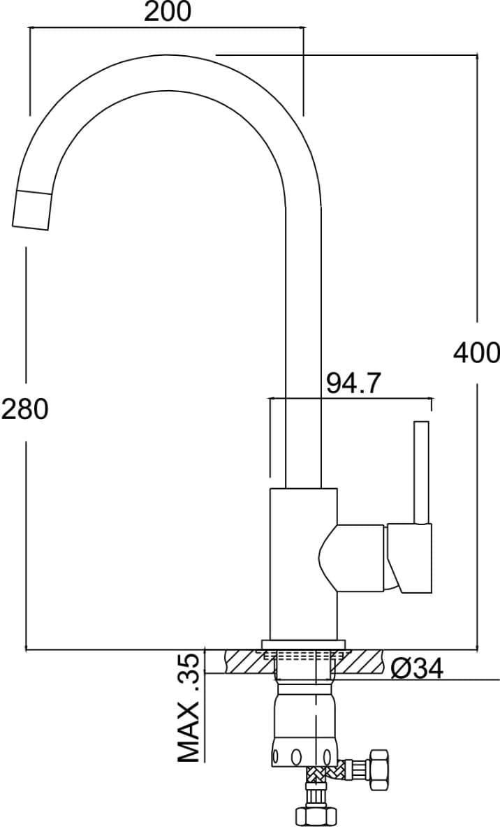 Μπαταρία κουζίνας Karag Rosa K127 Inox Σατινέ Υ40cm - 2
