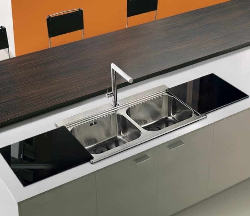 Νεροχύτης κουζίνας ανοξείδωτος Apell Iris 9320-110401 Inox Σατινέ λείο με Black Glass 89,7×51 (ένθετος) - 3