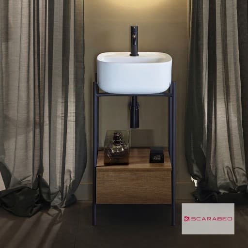Έπιπλο Scarabeo Laila T 45 270205-NROP89 Rovere Nodato Π:44 Β:39 Υ:77,5 (με τον νιπτήρα 90cm) + Νιπτήρας Scarabeo Moon 5504-300 Λευκό 42x42cm (με οπή)