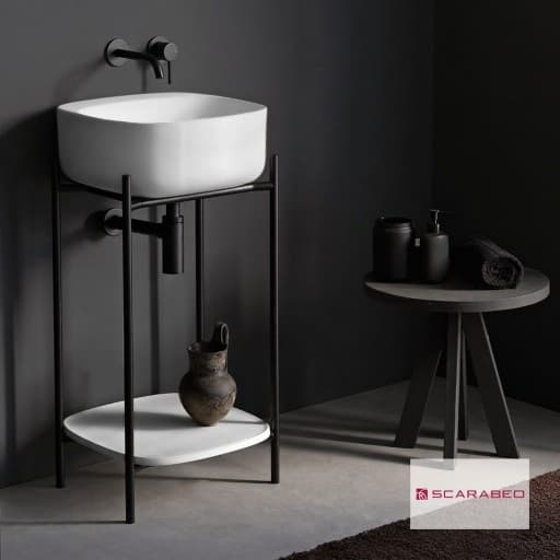 Έπιπλο Scarabeo Laila T 45 270209-NROP300 Λευκό γυαλιστερό Π:44 Β:39 Υ:77,5 (με τον νιπτήρα 90cm) + Νιπτήρας Scarabeo Moon 5501-300 Λευκό 42x42cm (χωρίς οπή)