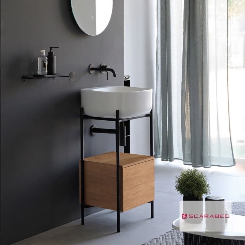 Έπιπλο Scarabeo Laila T 45 270211-NROP89 Rovere Nodato Π:44 Β:39 Υ:77,5 (με τον νιπτήρα 90cm) + Νιπτήρας Scarabeo Moon 5501-300 Λευκό 42x42cm (χωρίς οπή)