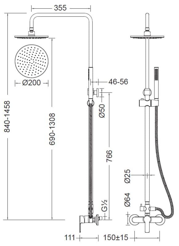 Κολώνα Ντους με Μπαταρία 2 εξόδων Cora Mist 350065-100 Χρώμιο - 2