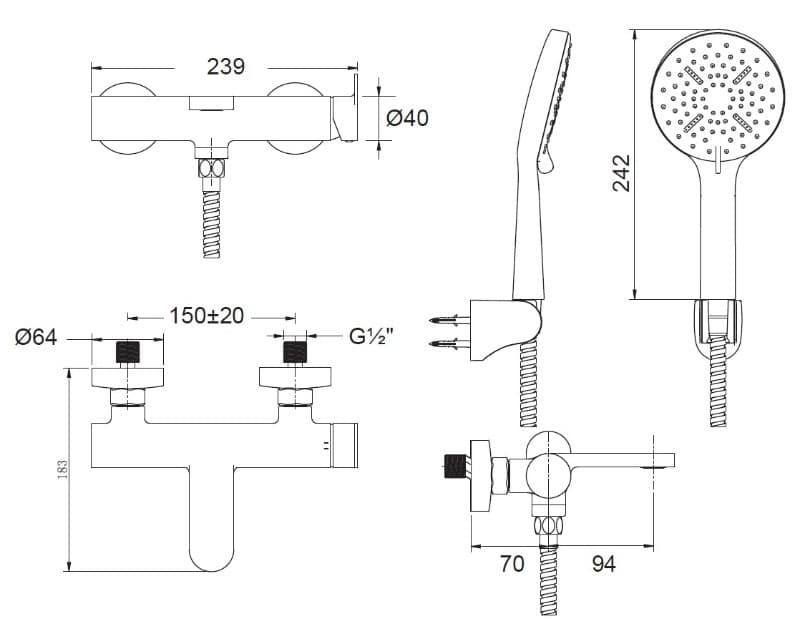 Μπαταρία Λουτρού Cora Mist 3500-100 Χρώμιο - 2