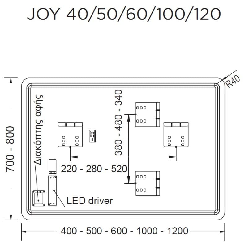Καθρέπτης μπάνιου με Led Luminor Joy 4070 40x70cm - 2