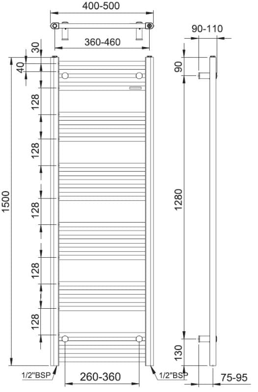 Θερμαινόμενη πετσετοκρεμάστρα Thermo Alto ALT15040-300 Λευκό (ελαφρώς γυαλιστερό) 40x150cm Kcal/h: 451 - 2