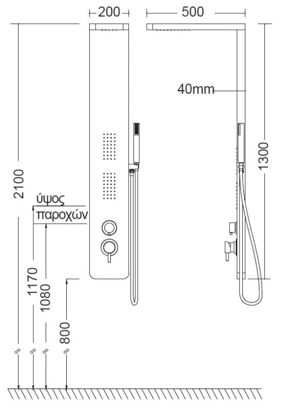 Στήλη Ντους υδρομασάζ Icos Shower Opra-400 Ματ Μαύρο - 2