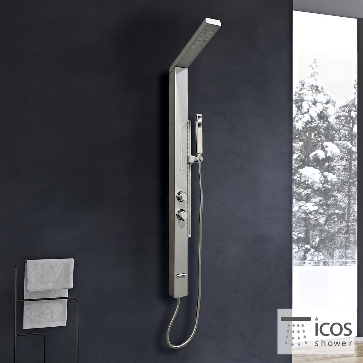 Στήλη Ντους υδρομασάζ Icos Shower Fina Σατινέ Αλουμίνιο