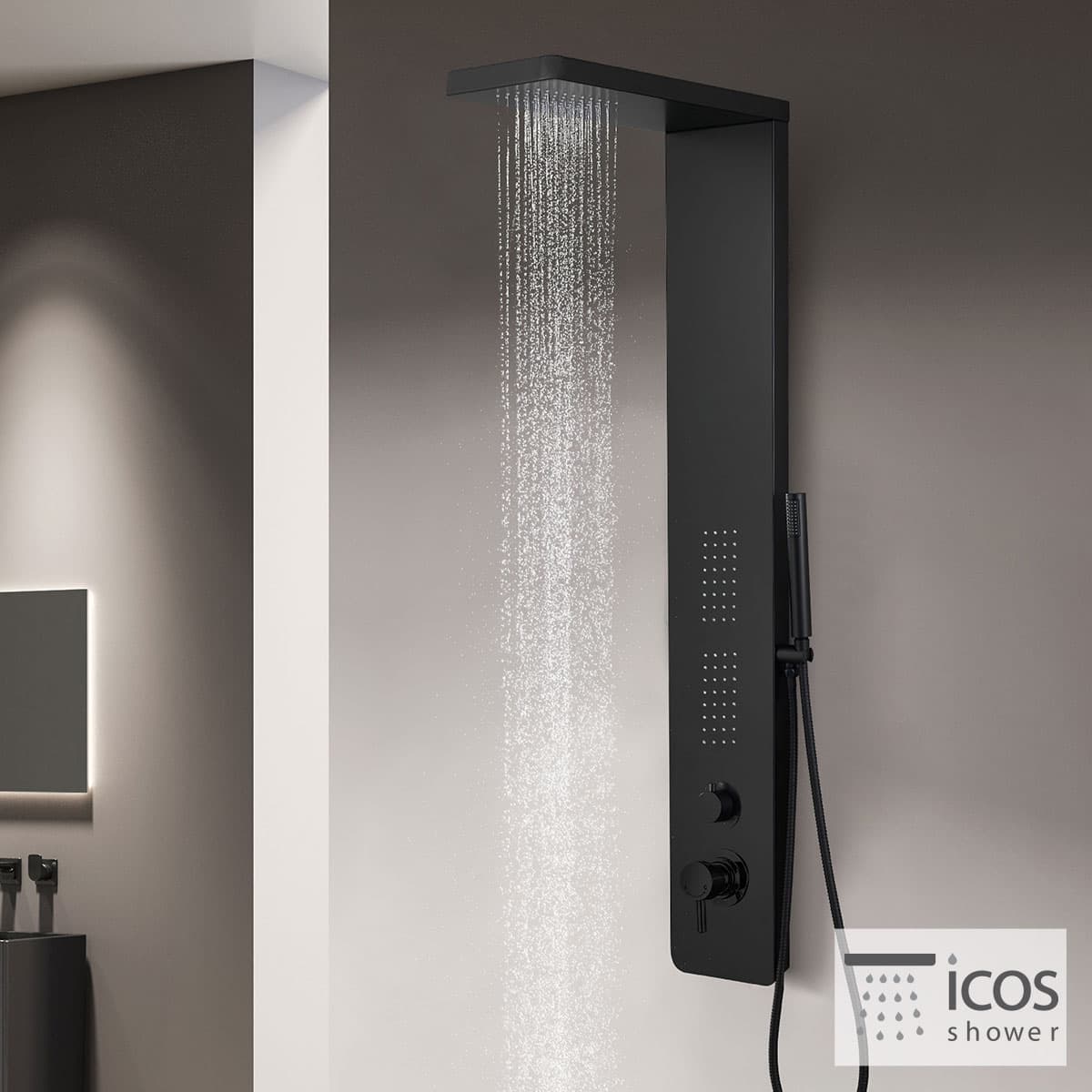 Στήλη Ντους υδρομασάζ Icos Shower Opra-400 Ματ Μαύρο - 1