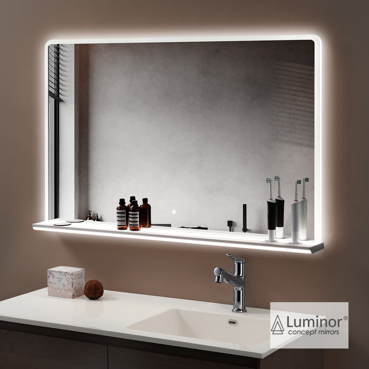 Καθρέπτης μπάνιου με Led & εταζέρα Luminor Brix 100 72,5x100cm