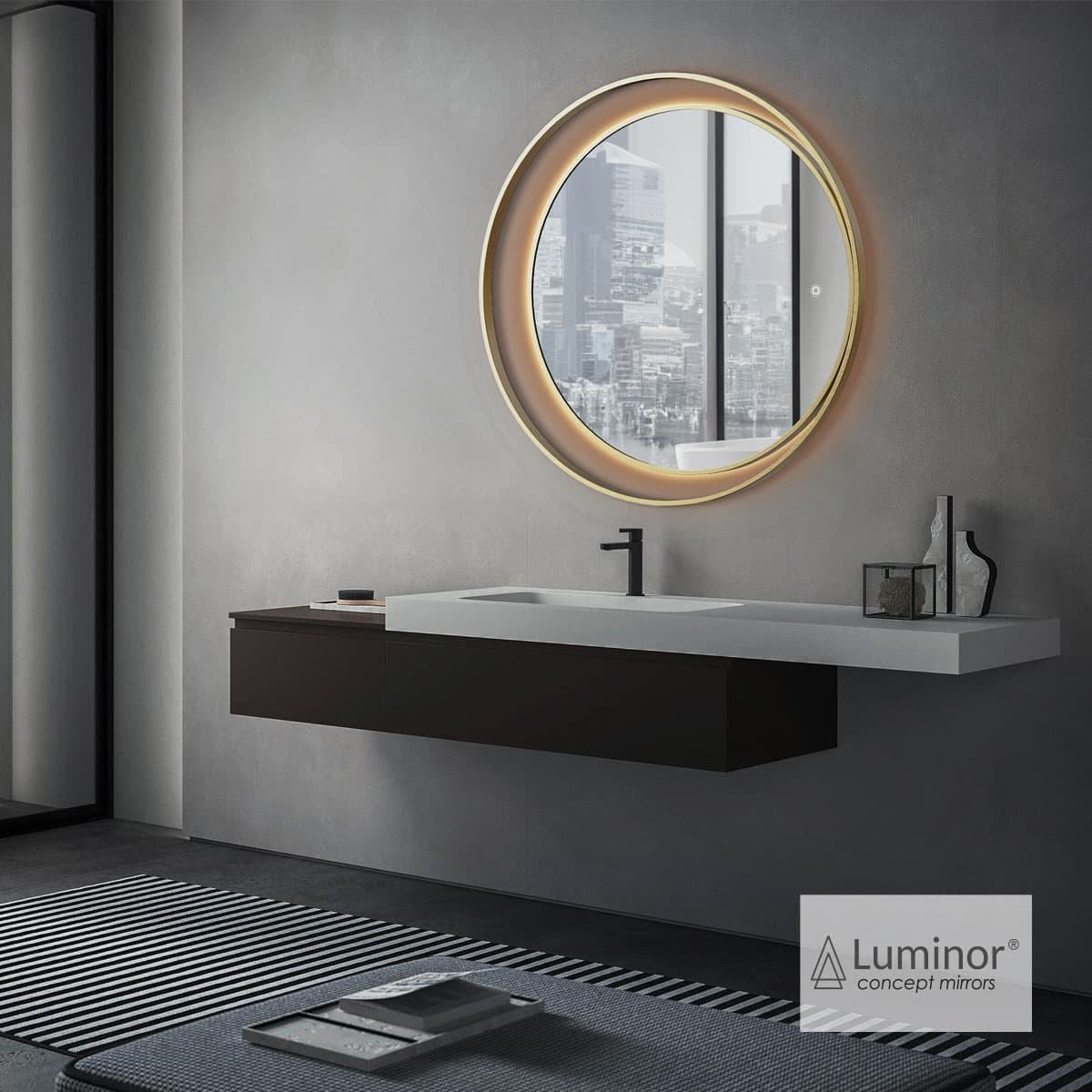 Καθρέπτης μπάνιου με Led Luminor Eclipse 82 Gold Bronze Brushed Φ82/70cm
