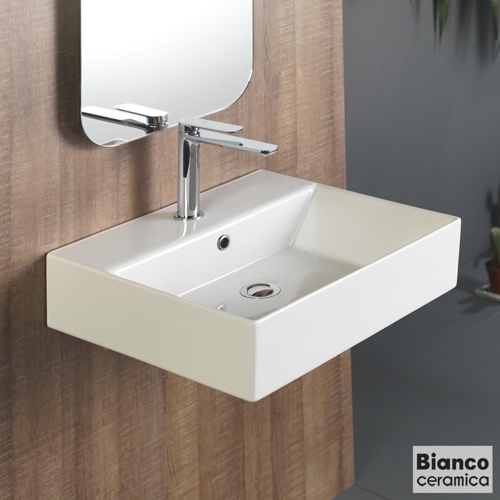 Νιπτήρας κρεμαστός και επιτραπέζιος Bianco Ceramica Tetra N 32050-300 Λευκό 50x42