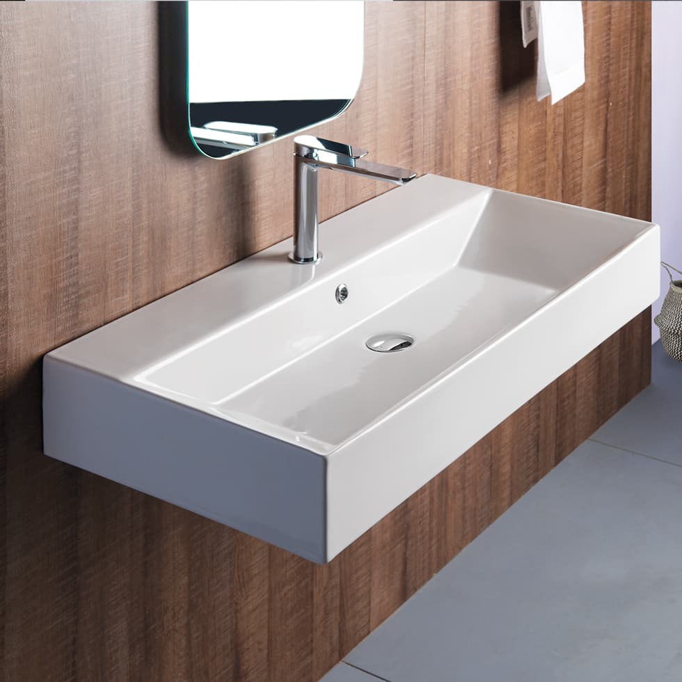 Νιπτήρας κρεμαστός και επιτραπέζιος Bianco Ceramica Tetra N 32090-300 Λευκό 90x42
