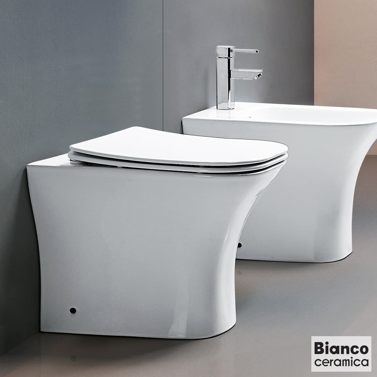 Λεκάνη δαπέδου rimless ψηλής πίεσης με κάλυμμα slim soft close Bianco Ceramica Delia DL13000SC-300 Λευκό 34x52cm