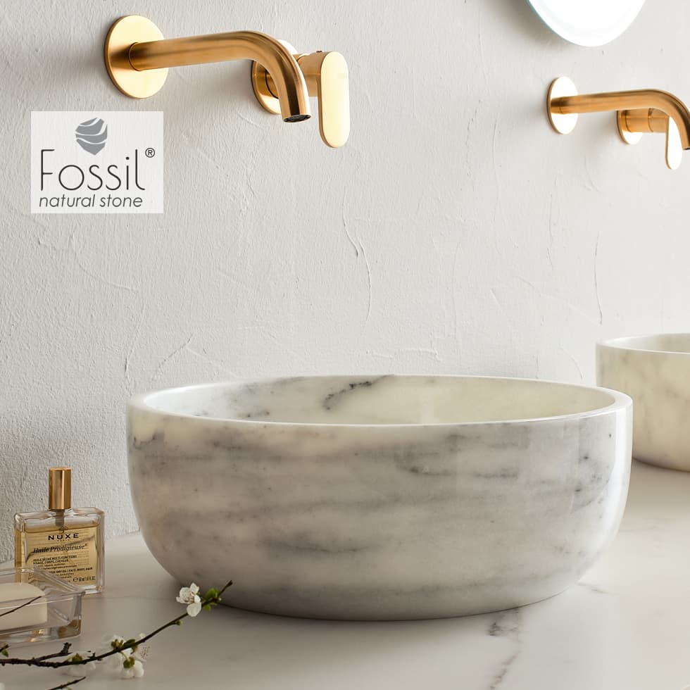 Νιπτήρας επιτραπέζιος Fossil Thalo Marble DR33-300 Carrara Nuovo Φ33