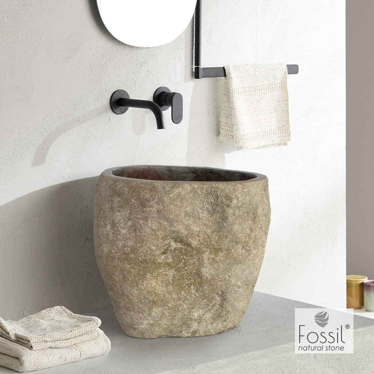 Νιπτήρας επιτραπέζιος Fossil Bucket Riverstone RP35 Grey Φ40-50 Ύψος 35cm