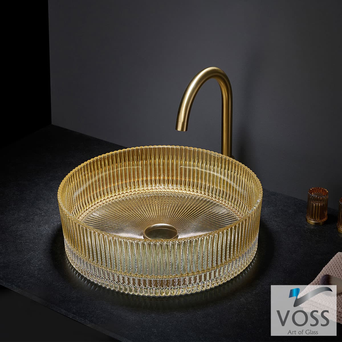 Νιπτήρας επιτραπέζιος Voss Cavo VL1040-200 Γυαλί Gold Φ40