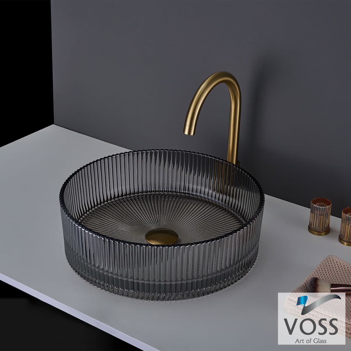 Νιπτήρας επιτραπέζιος Voss Cavo VL1040-400 Γυαλί Grey Φ40