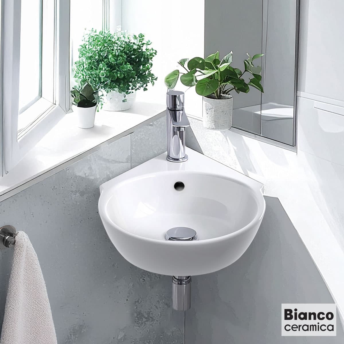 Νιπτήρας κρεμαστός γωνιακός Bianco Ceramica Nook 33920-300 Λευκό 29,5x31,5