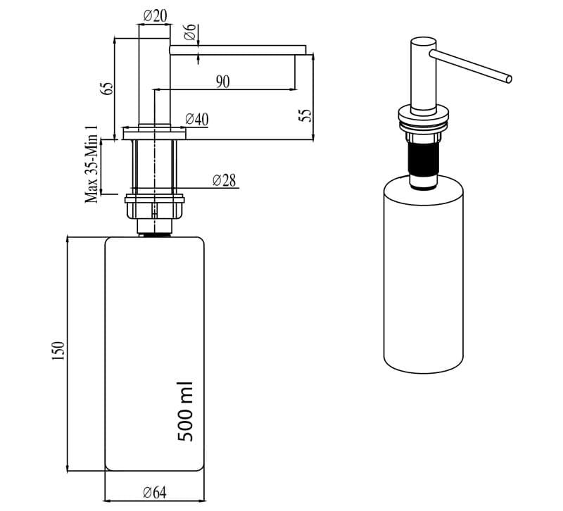 Ντισπένσερ Επικαθήμενο Helika DS-601 500ml Μαύρο - 2