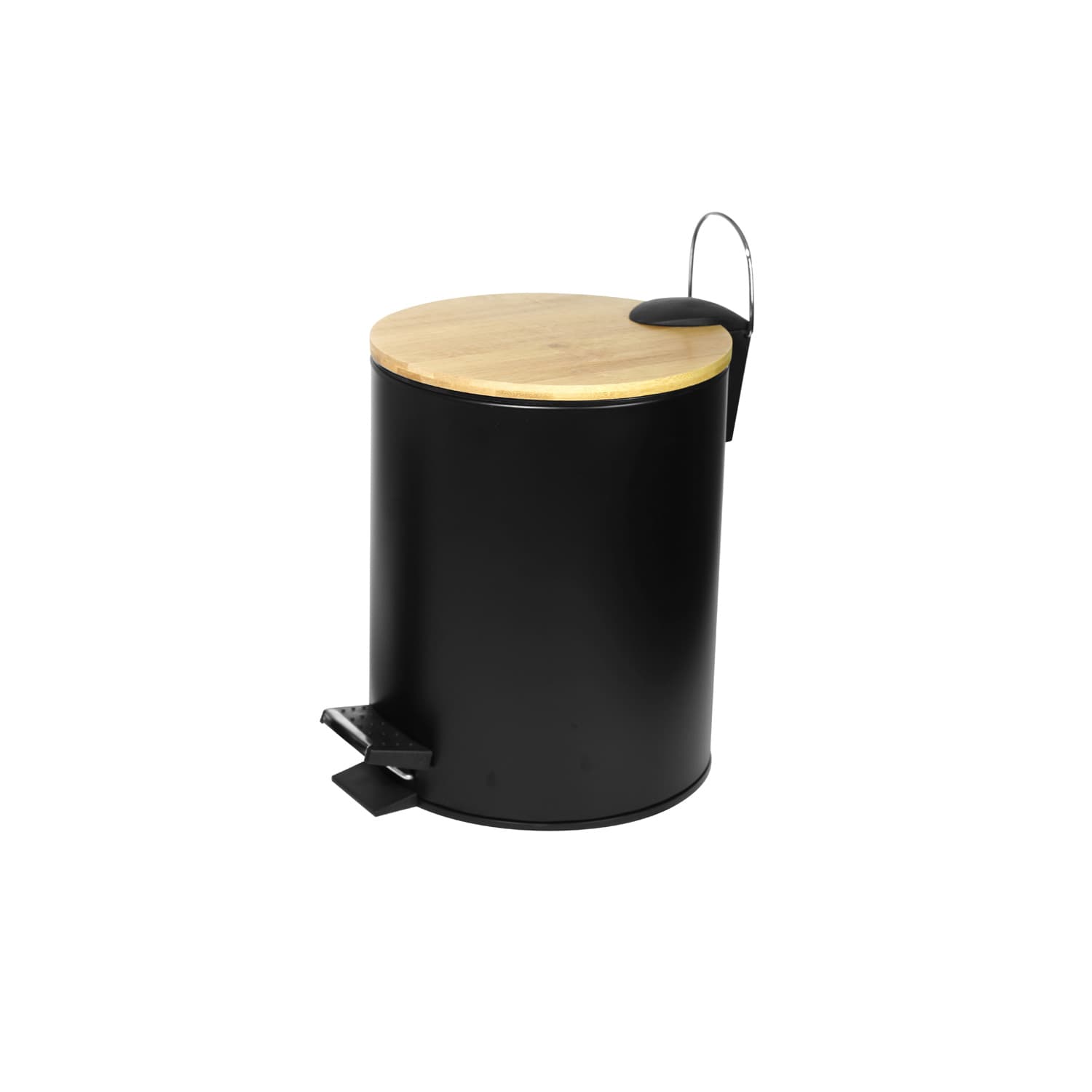 Χαρτοδοχείο με πεντάλ και καπάκι bamboo Karag 1556 Ματ Μαύρο 5lt Φ20×26cm